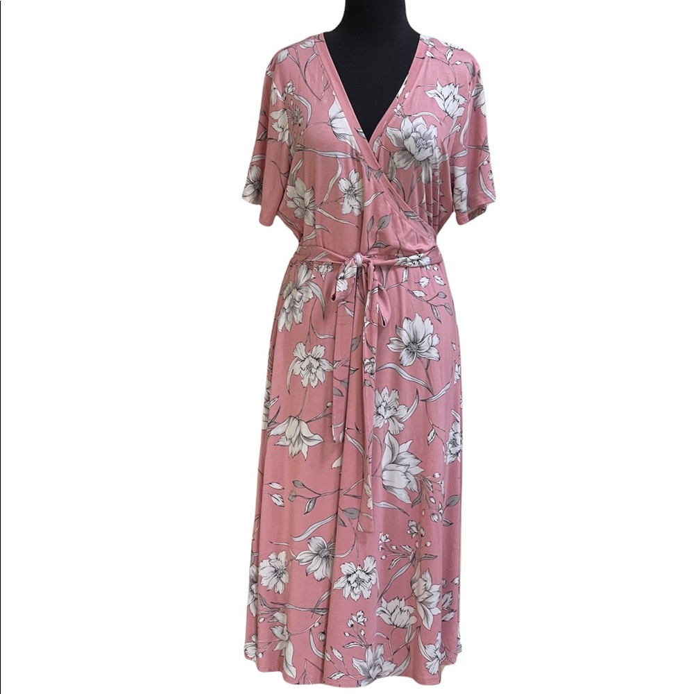 MATTY M Blush Pink Dress Sz XL Short Sleeve Gray White Floral
